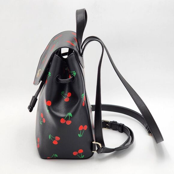 Kate Spade Lizzie Tossed Cherry Print Medium Flap Backpack - Picture 3 of 11